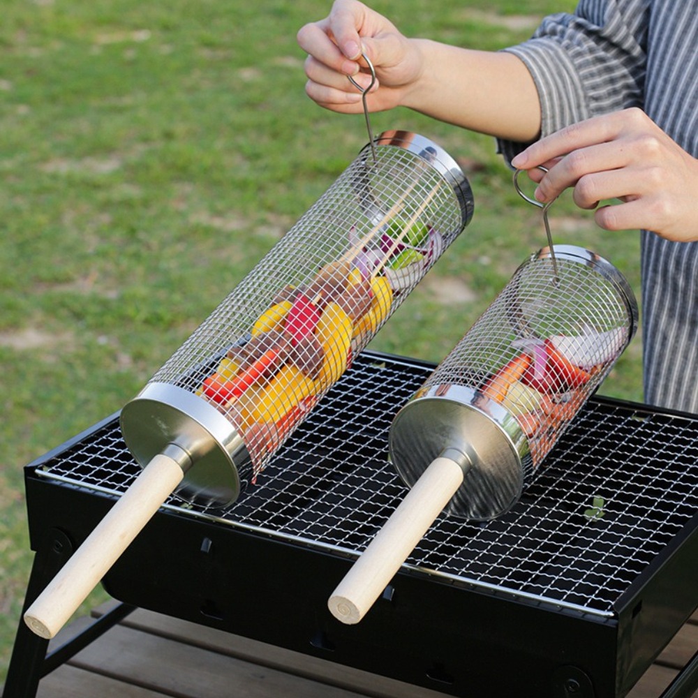 Stainless Steel Rolling BBQ Gr - Camping Cooking Meat ulasan dan harga