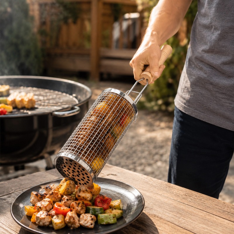 Round Barbecue Grill Basket Se - Camping Cooking Meat ulasan dan harga