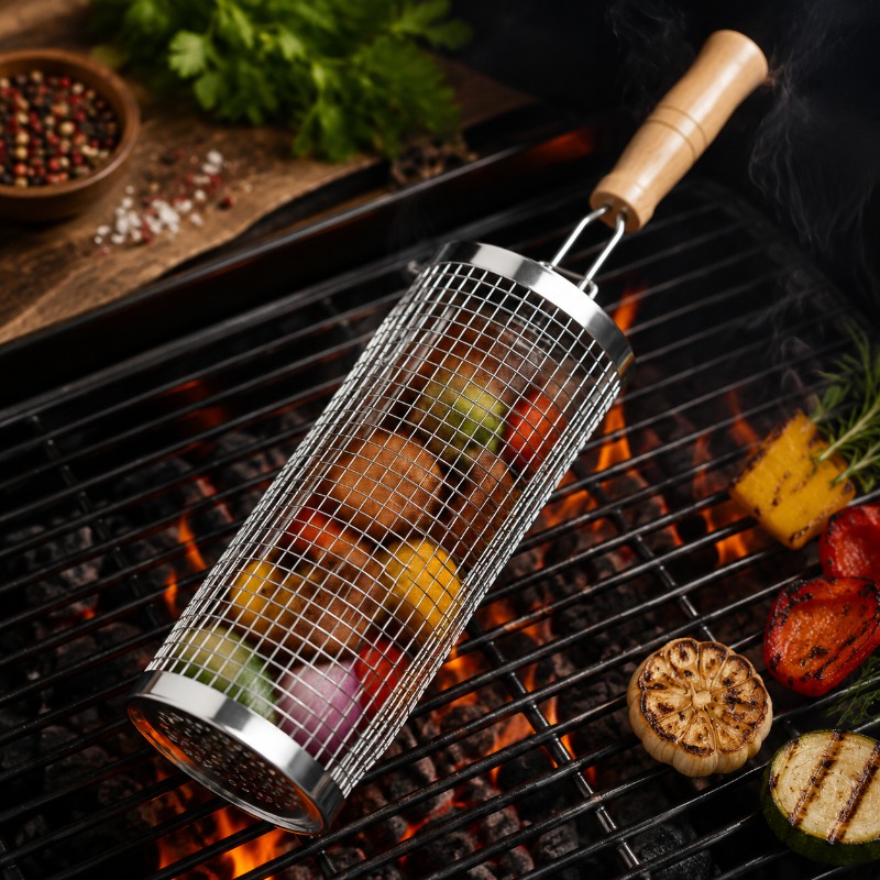 Round Barbecue Grill Basket Se - Camping Cooking Meat ulasan dan harga