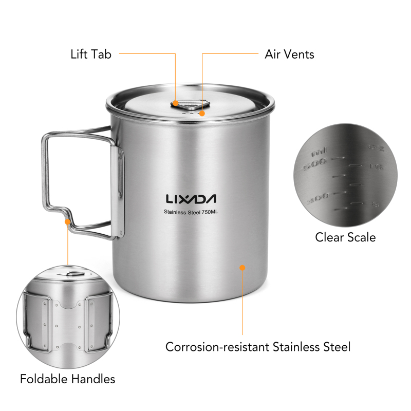 Lixada 750ml Cup Outdoor Stain - Camping Cooking Backpack ulasan dan harga